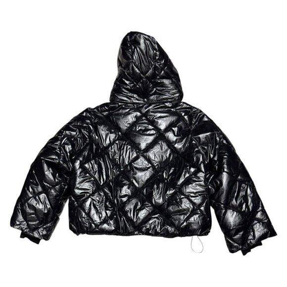 Banana Republic Shiny Metallic Winter Puffer Parka Coat Jacket Hooded Womens L - Picture 2 of 7